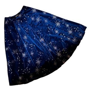 ModCloth Midnight Blue Velvet Circle Skirt with Silver Starburst Motif